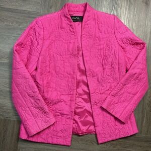 Dana Buchman Quilted Jacket Womens 10 Pink Embroidered Silk Y2K Coquette Classy